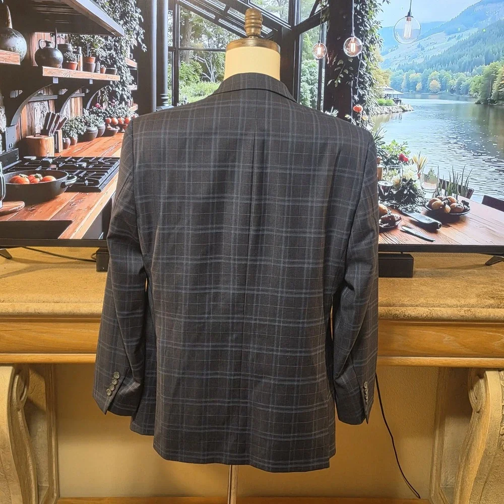 BROOKS BROTHERS Mens 44R Fitgerald Blue Plaid Windowpane Jacket Blazer Sportcoat
